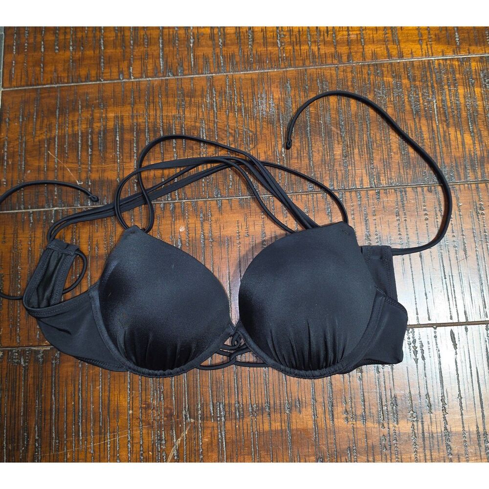 Shade & Shore Black Strappy Push-Up Underwire Bikini Top 34C